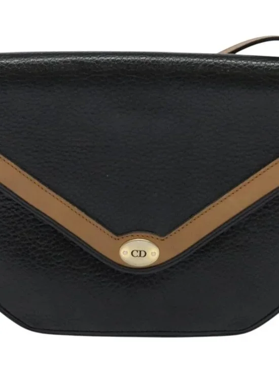 Christian Dior Shoulder Bag Leather Black Gold Auth BA2043 - Picture 2 of 16
